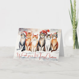 Cartão De Festividades Gatos De Natal Com Aquarela Em Flocos De Neve