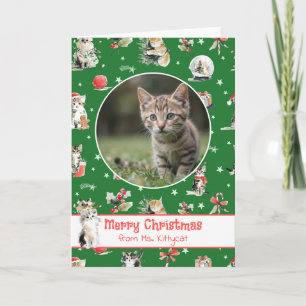Cartão De Festividades Gatos de Natal em Aquarela Foto Personalizada