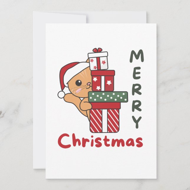 Cartão De Festividades Gatos De Natal Gato Presente Para Animais De Inver (Frente)