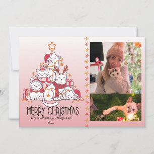 Cartão De Festividades Gatos de Natal Rosa Fofos