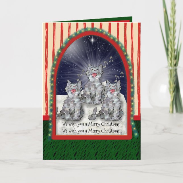 Cartão De Festividades Gatos do Natal da aguarela do canto personalizados (Frente)