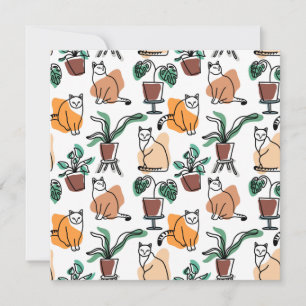 Cartão De Festividades Gatos e flores para desenho de linhagens