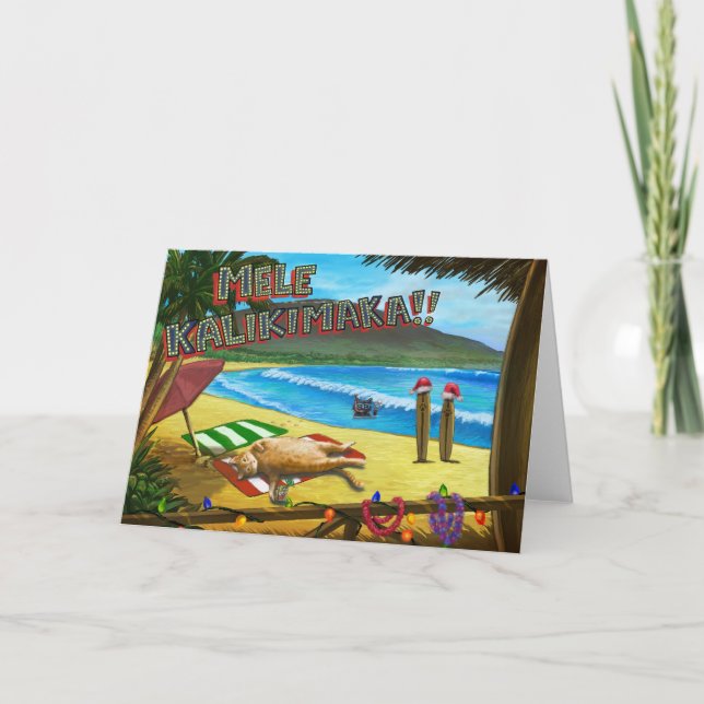 Cartão De Festividades Gatos em Havaí para o Natal (Frente)