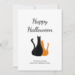 Cartão De Festividades Gatos fofos de Halloween Preto Laranja 