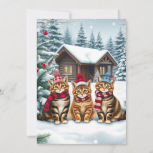 Cartão De Festividades Gatos listrados com trajes e chapéu de inverno pre