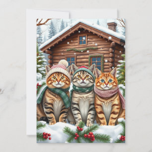 Cartão De Festividades Gatos Malhados com Roupas e Chapéu de Inverno Eleg