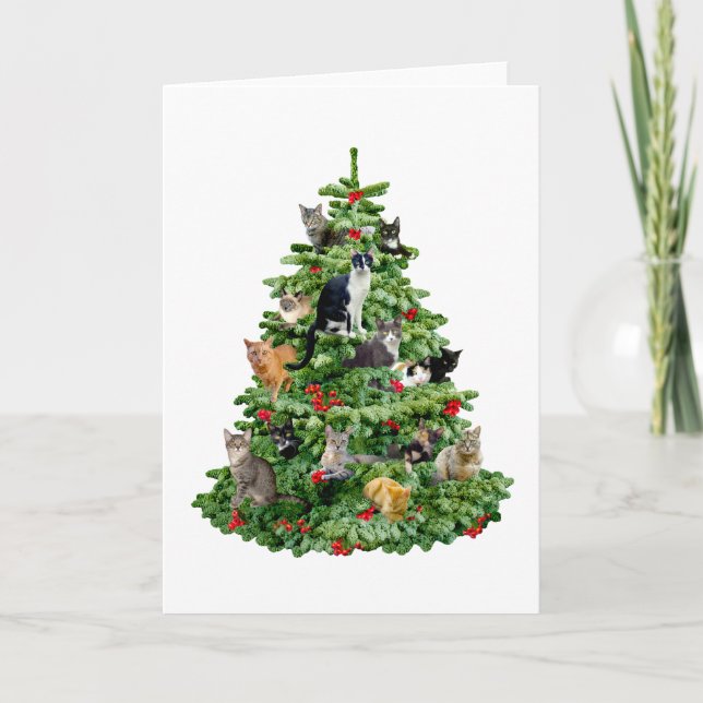 Cartão De Festividades Gatos na Árvore (Frente)