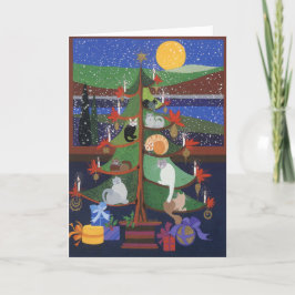 Cartão De Festividades Gatos na Árvore de Natal