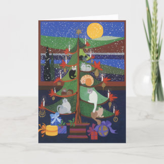Cartão De Festividades Gatos na Árvore de Natal