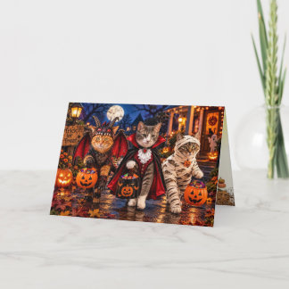 Cartão De Festividades Gatos no Halloween Trick-Or-Treating