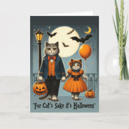 Cartão De Festividades Gatos Vintage Fofos Fazendo Doce ou Travessura no