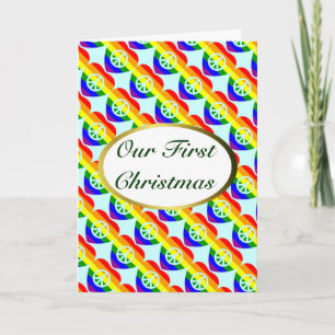 Cartão De Festividades Gay AND Lesbian Marriage First Christmas Card