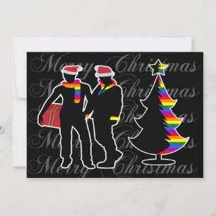 Cartão De Festividades Gay Pride Merry Christmas Gay Boys And Tree