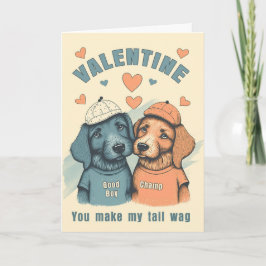Cartão De Festividades Gay Valentine Cute Male Dogs in Blue and Brown