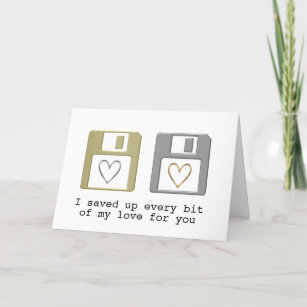 Cartão De Festividades Geek do Dia de os namorados de coração do disquete