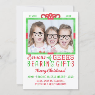 Cartão De Festividades Geeks Engraçados de Natal Foto de Férias da Famí