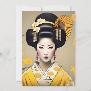 Cartão De Festividades Geisha Japonês em Retrato Amarelo