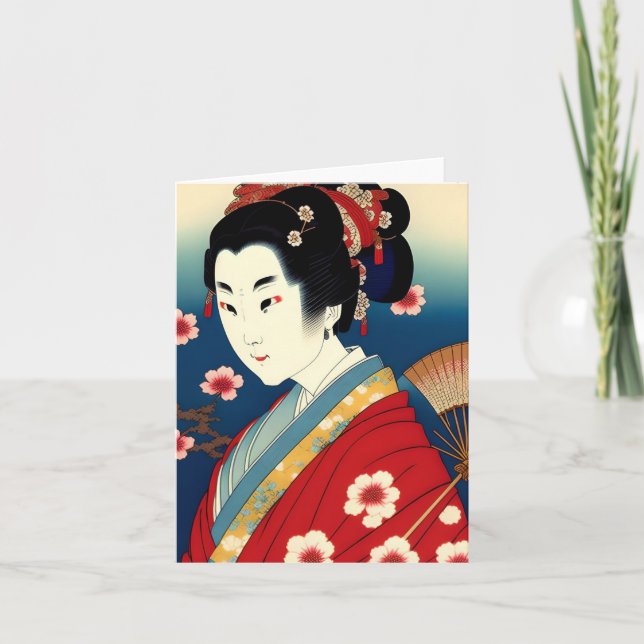 Cartão De Festividades Geisha Study E em Estilo Japonês (Frente)