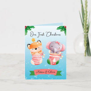 Cartão De Festividades Gêmeos no primeiro Natal