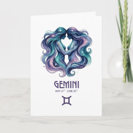 Cartão De Festividades Gemini Birthday Card. Zodiac Astrology Card