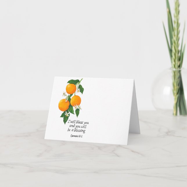 Cartão De Festividades Gênesis da Fruta laranja 12:2 (Frente)