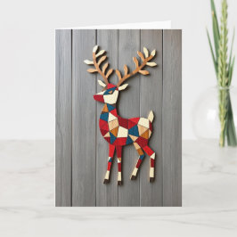 Cartão De Festividades Geometric Block Wooden Reindeer Christmas Card
