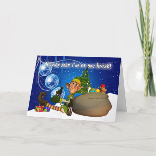 Cartão De Festividades Geordie Christmas Card Elf Drinking Newcie Brown