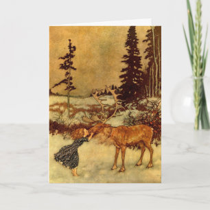 Cartão De Festividades Gerda e Reindeer por Dulac, Natais vintages