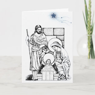 Cartão De Festividades German Blue and White Nativity Christmas card