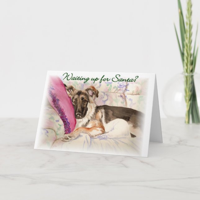 Cartão De Festividades German shepherd "Aguardando Papais noeis" (Frente)
