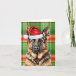 Cartão De Festividades German shepherd Cão Vermelho Xadrez Verde Natal