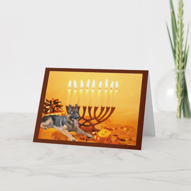 Cartão De Festividades German shepherd Chanukah Card Menorah1 (Frente)