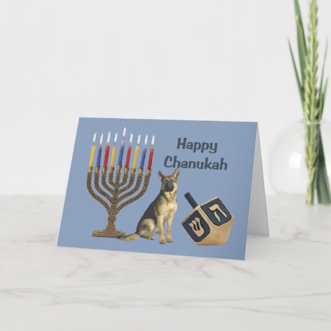 Cartão De Festividades German shepherd Chanukah Card Menorah Dreidel1 (Frente)