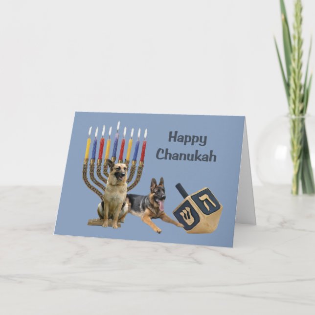 Cartão De Festividades German shepherd Chanukah Card Menorah Dreidel1 (Frente)