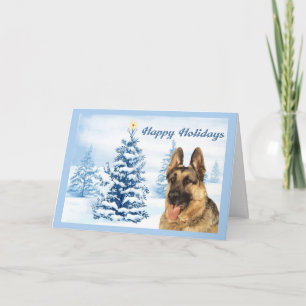 Cartão De Festividades German Shepherd Christmas Card Blue Tree