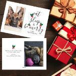Cartão De Festividades German shepherd Comer Sono Ser Feliz Foto Natal<br><div class="desc">Cartão Feriado de Natal Bonito Cachorro Dois Cartão Feriado de Foto de Natal com texto engraçado num moderno roteiro de caligrafia elegante que diz "comer, dormir e ser feliz". Há uma ilustração aquosa de um holly vermelho e verde entre o texto que se parece com uma árvore de Natal! Adicione...</div>