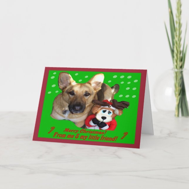 Cartão De Festividades German shepherd de Natal e Reindeer de Brinquedos (Frente)