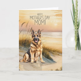 Cartão De Festividades German Shepherd Dog Sunset Beach Mother's Day