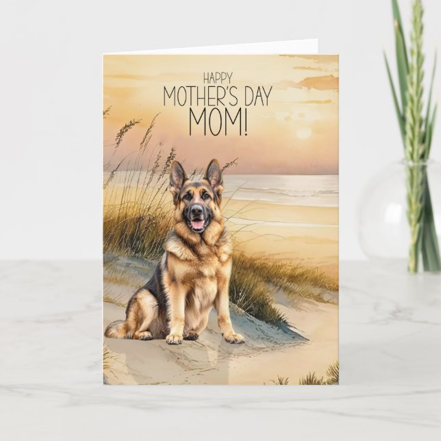 Cartão De Festividades German Shepherd Dog Sunset Beach Mother's Day (Frente)