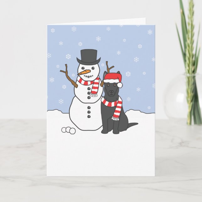 Cartão De Festividades German shepherd e boneco de neve (Frente)
