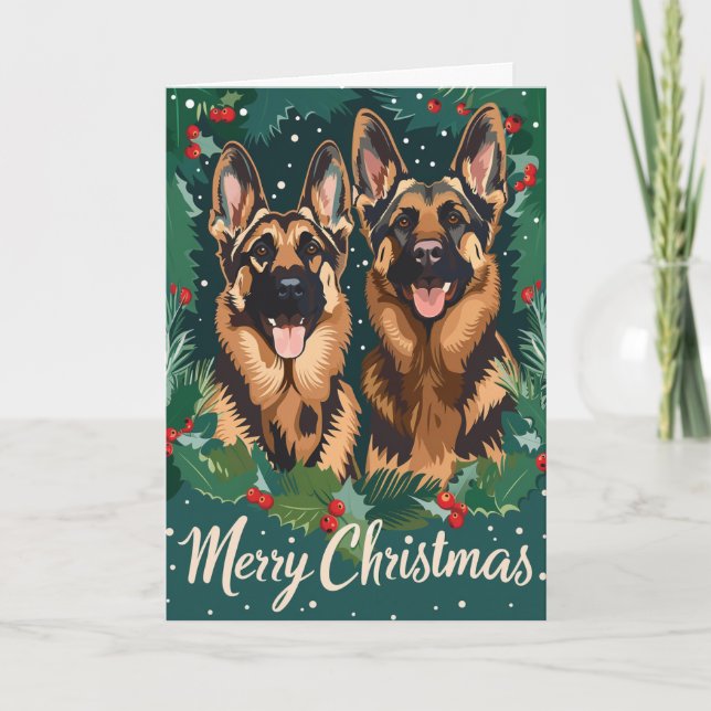Cartão De Festividades German shepherd Feliz Natal Personalizado (Frente)