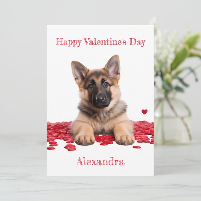 Cartão De Festividades German shepherd Personalizado Puppy no Namorados d (Em pé/Frente)