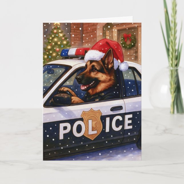 Cartão De Festividades German Shepherd Police Holiday Card (Frente)