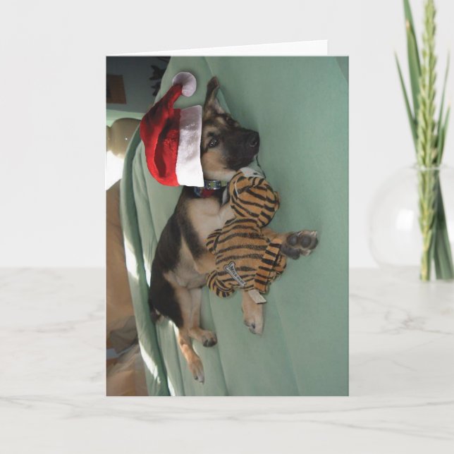 Cartão De Festividades German shepherd Pup com Santa Hat (Frente)