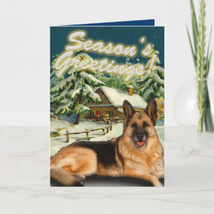 Cartão De Festividades German Shepherd Snow Cabin Christmas Cards
