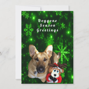 Cartão De Festividades german shepherd, Toy Reindeer, Flocos de Neve Verd