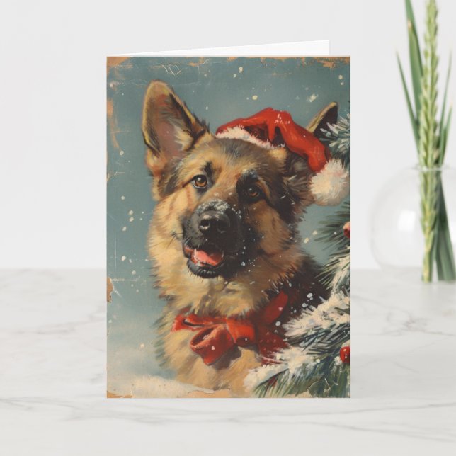 Cartão De Festividades German shepherd vintage Natal personalizado (Frente)