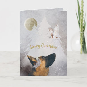 Cartão De Festividades german shepherd Winter Watercolor Landscape Whimsy