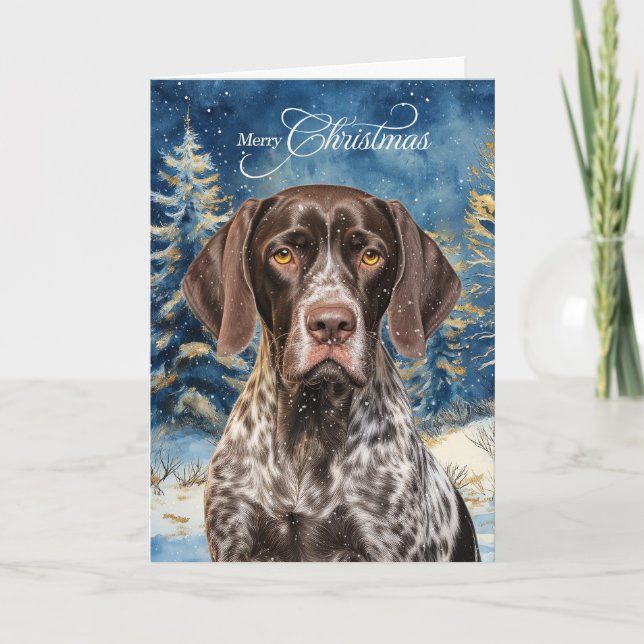 Cartão De Festividades German Shorthair Pointer Dog Forest Christmas (Frente)