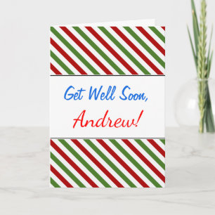 Cartão De Festividades Get Well Soon + Red, White & Green Striped Pattern